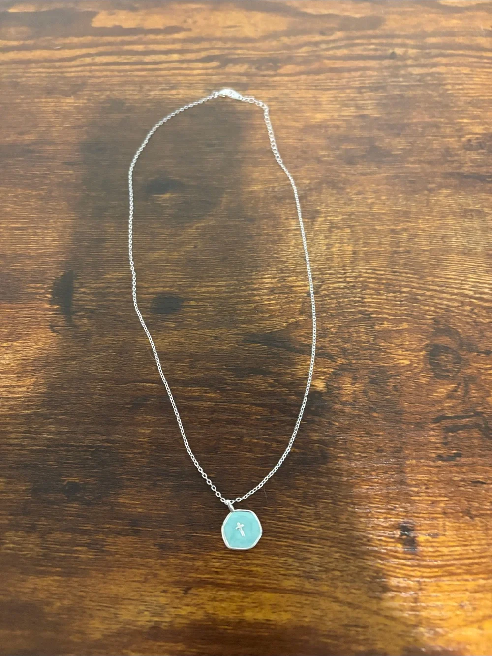 NIP Oriana Grace Aqua Pendant Necklace with Cross Accent